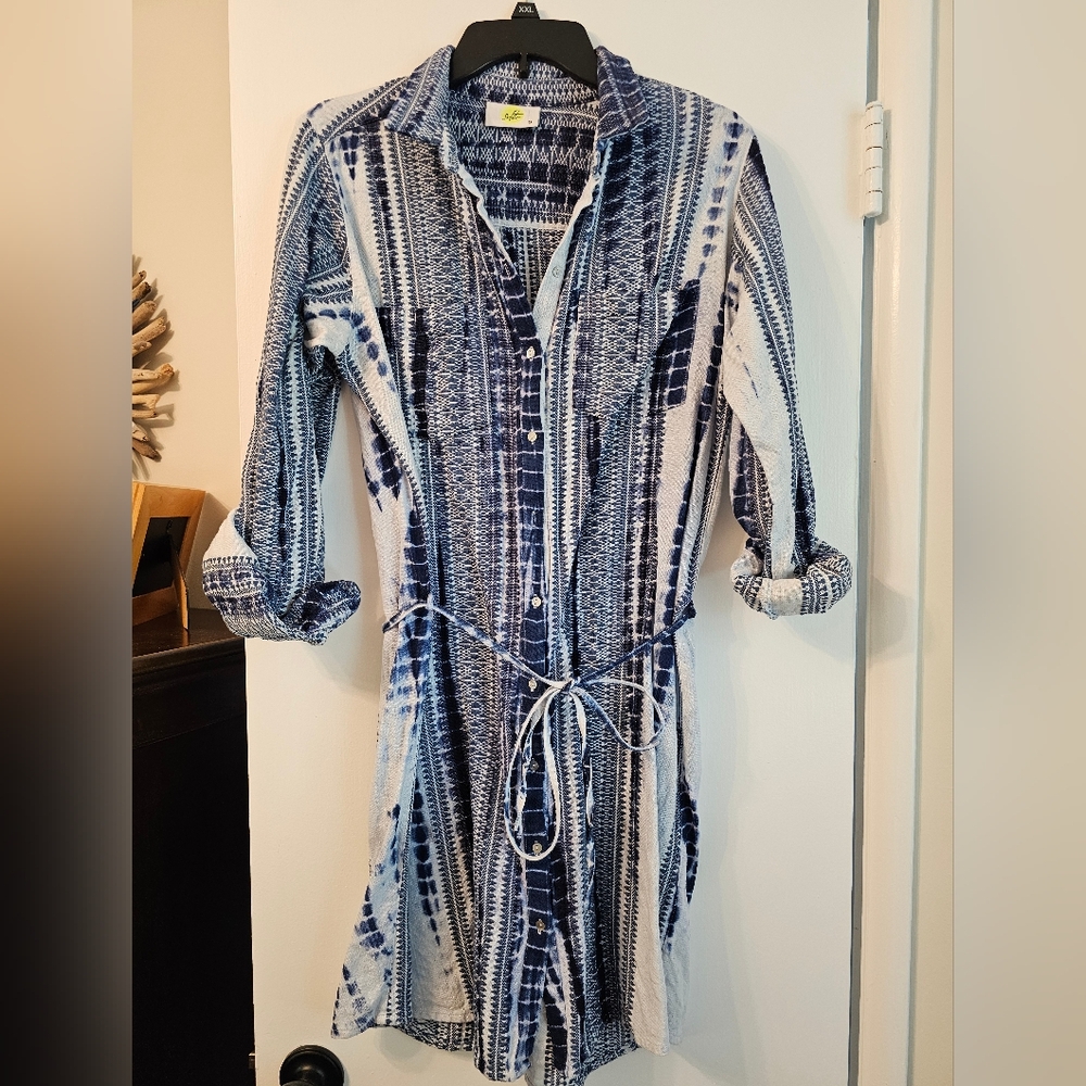 Blue and White Patterned Tie Dyed Dress